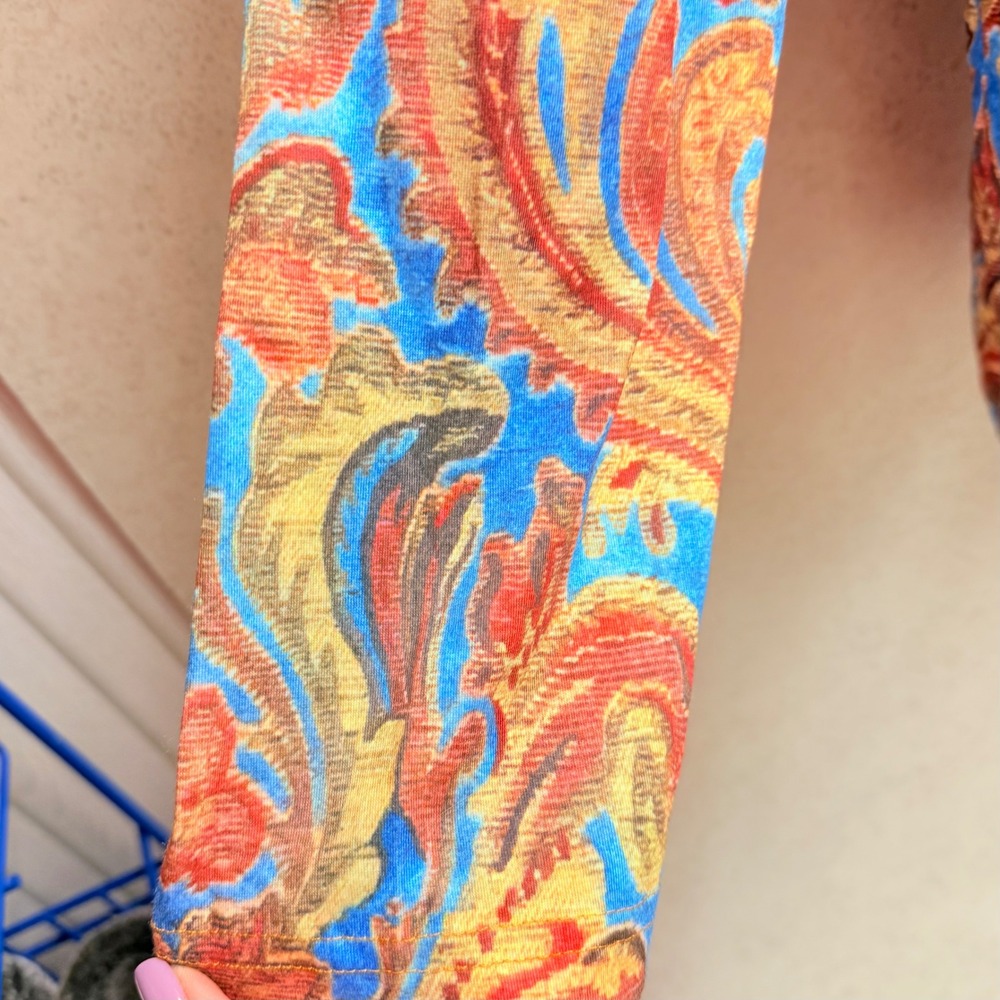 Noracora  Large Womens‎ Jersey Stretch Paisley Print Long Sleeve Blue Orange Top - Picture 4 of 5